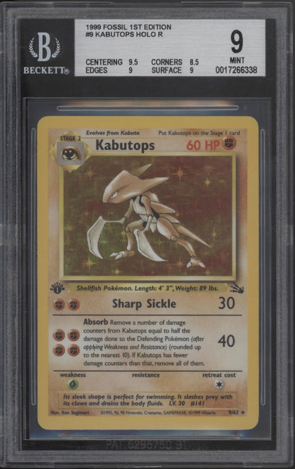 Kabutops Pokemon Fossil Holo 1st Edition #9 Beckett 9