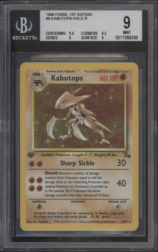 Kabutops Pokemon Fossil Holo 1st Edition #9 Beckett 9