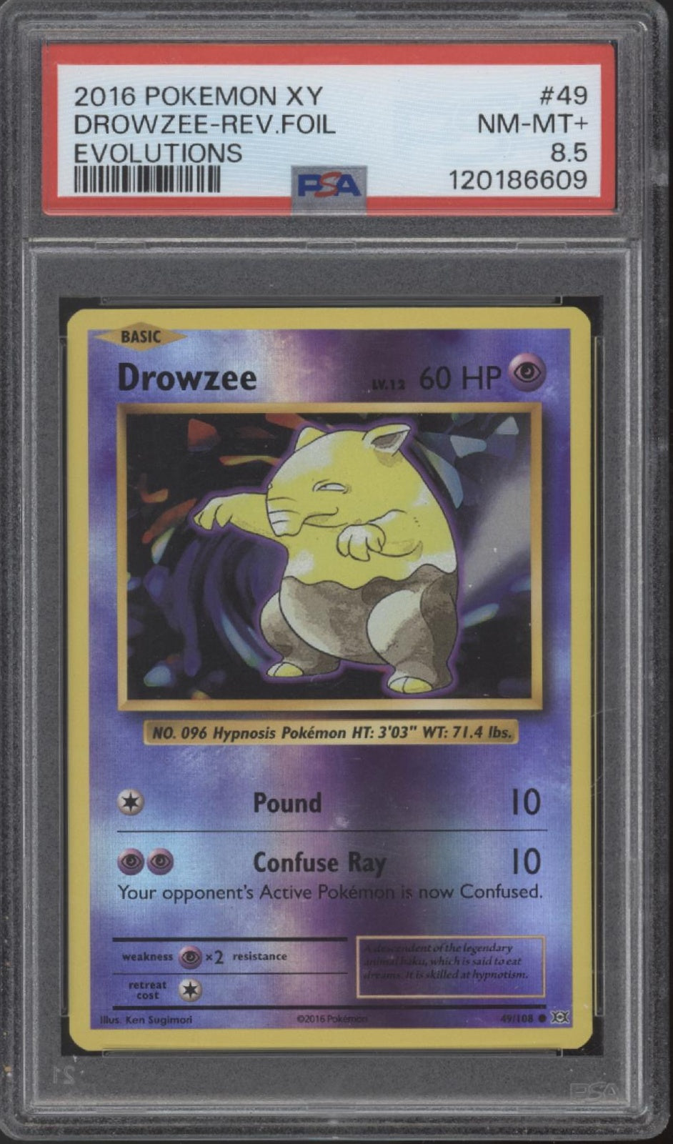 Drowzee Pokemon Evolutions Reverse Foil #49 PSA 8.5