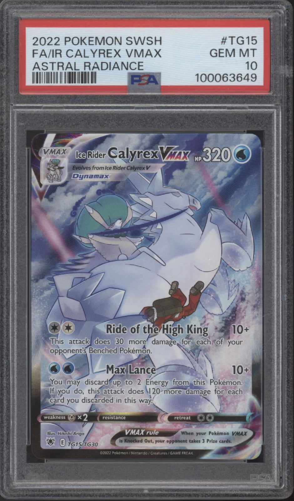 Ice Rider Calyrex VMAX Pokemon Astral Radiance Full Art #TG15 PSA 10