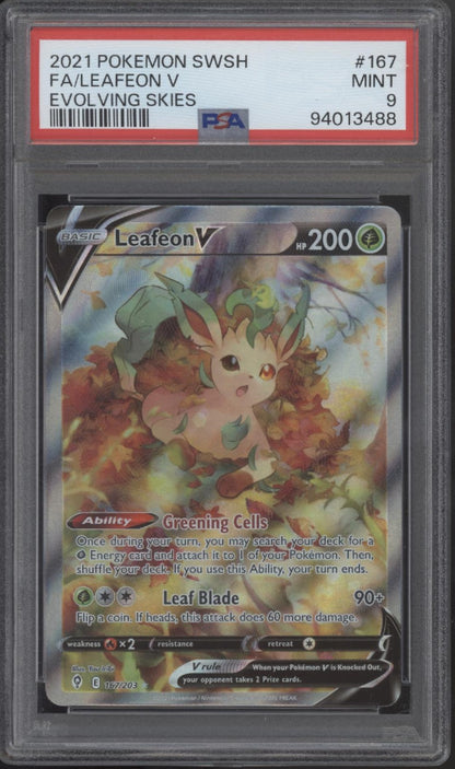 Leafeon V Pokemon Evolving Skies Full Art #167 PSA 9