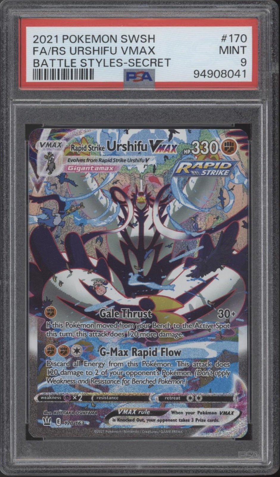 Rapid Strike Urshifu VMAX Pokemon Battle Styles Full Art Secret #170 PSA 9