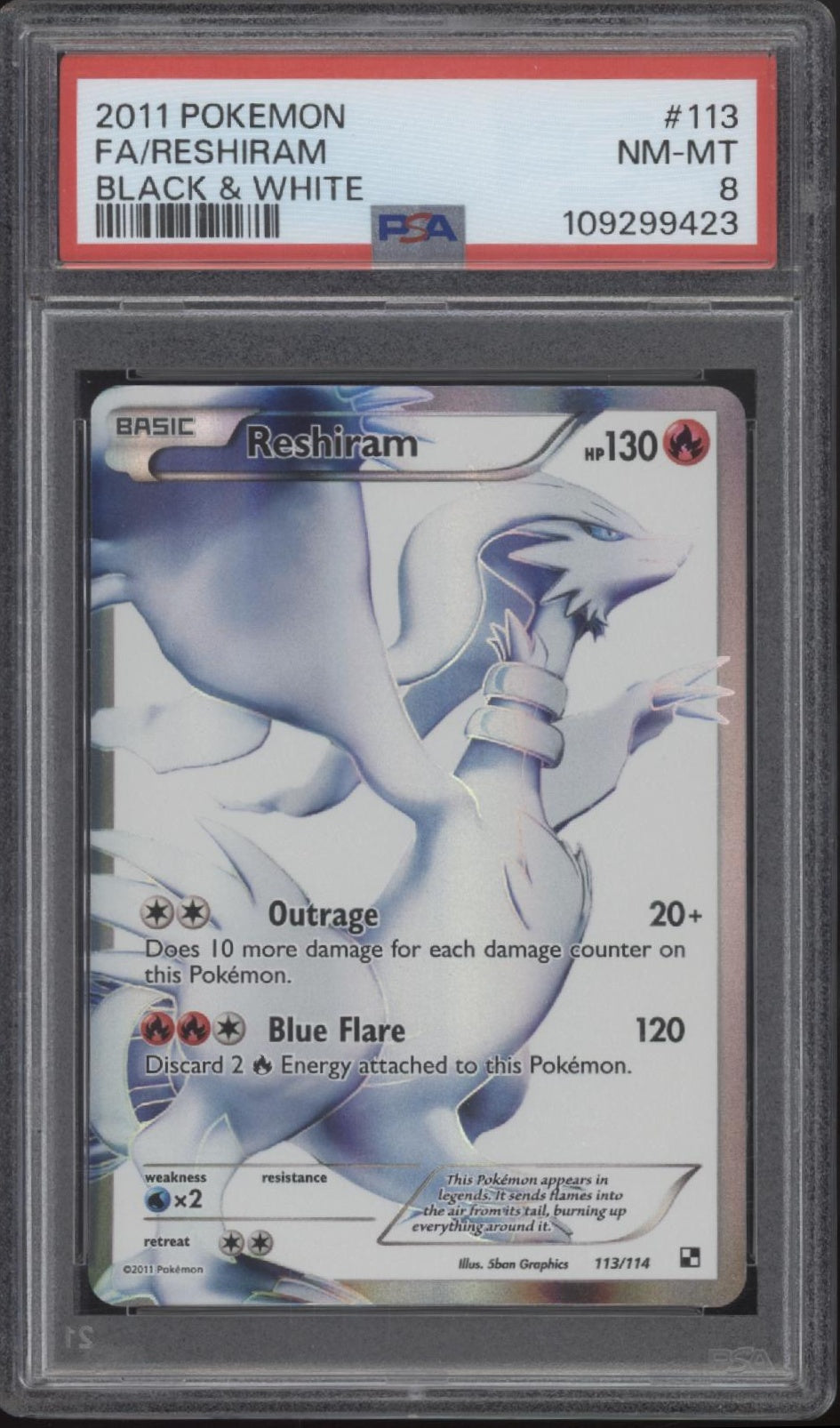 Reshiram Pokemon Black & White Full Art #113 PSA 8