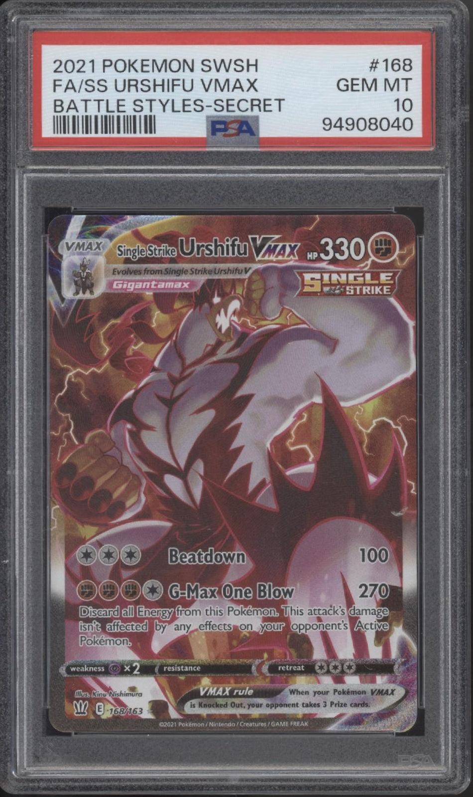 Single Strike Urshifu VMAX Pokemon Battle Styles Full Art Secret #168 PSA 10