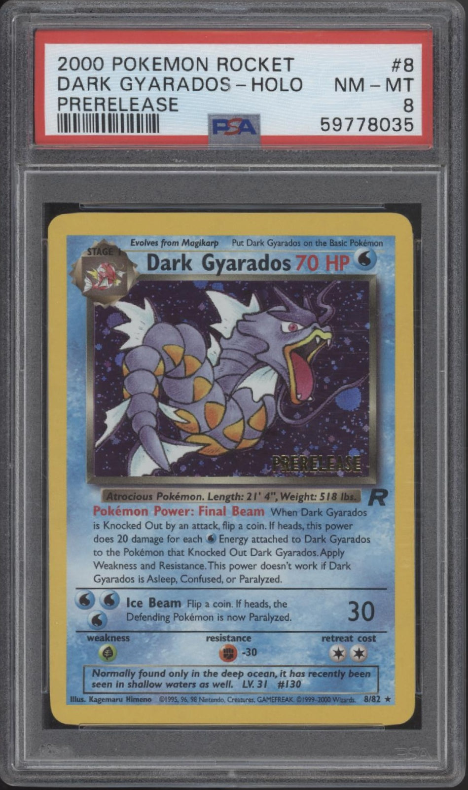 Dark Gyarados Pokemon Team Rocket Prerelease Holo #8 PSA 8
