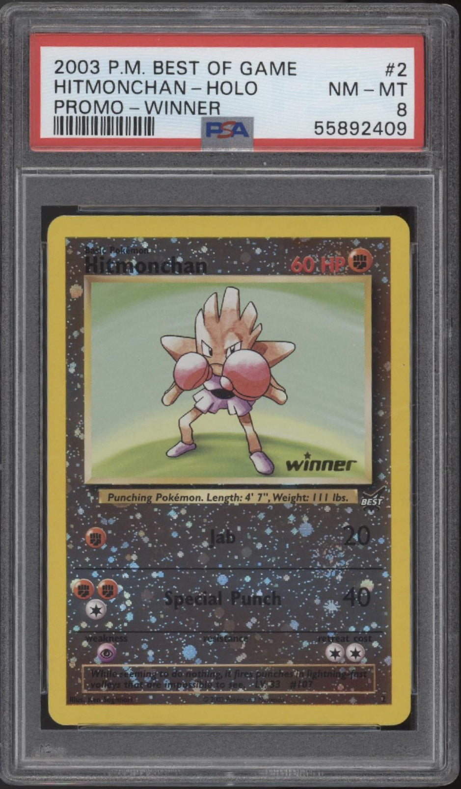 Hitmonchan Pokemon Best of Game Promo Winner Reverse Foil #2 PSA 8 #2