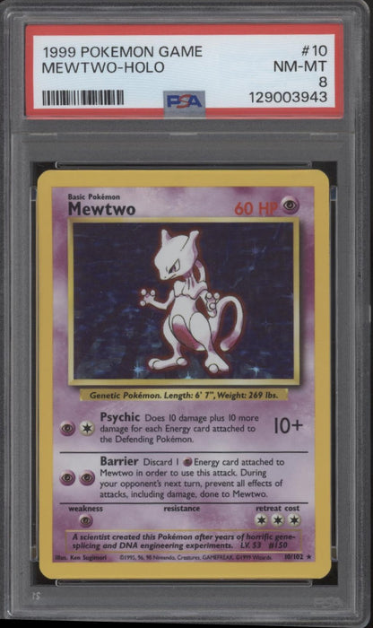 Mewtwo Pokemon Base Set Holo #10 PSA 8