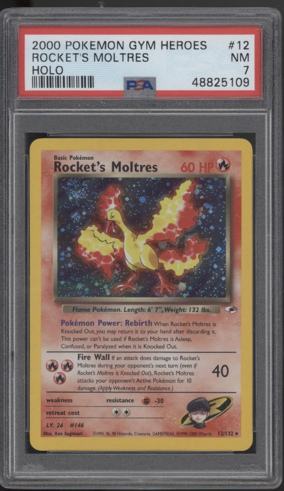 Rocket's Moltres Pokemon Gym Heroes Holo #12 PSA 7