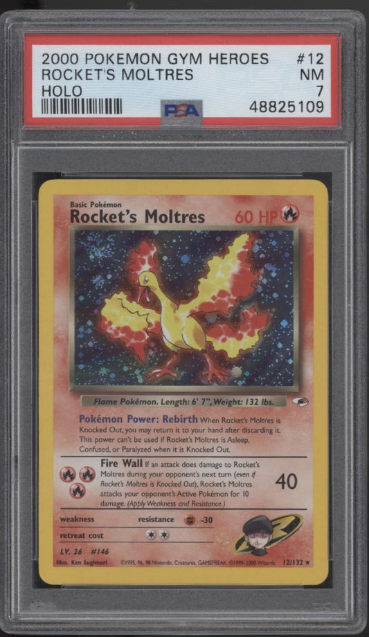 Rocket's Moltres Pokemon Gym Heroes Holo #12 PSA 7