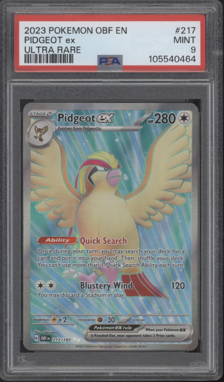 Pidgeot ex Pokemon Obsidian Flames Ultra Rare #217 PSA 9