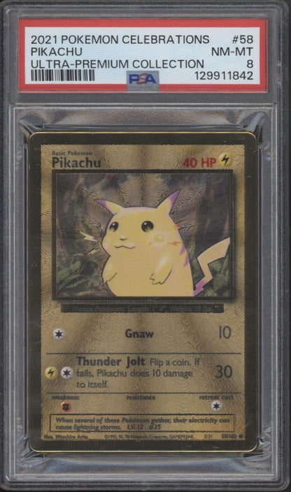 Pikachu Pokemon Celebrations Ultra Premium Collection Metal Card #58 PSA 8