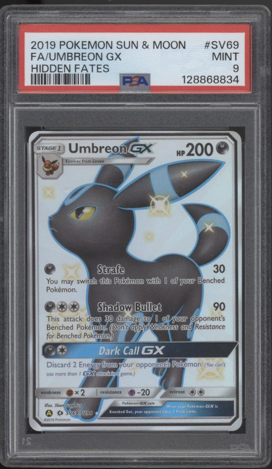 Umbreon GX Pokemon Hidden Fates Full Art #SV69 PSA 9