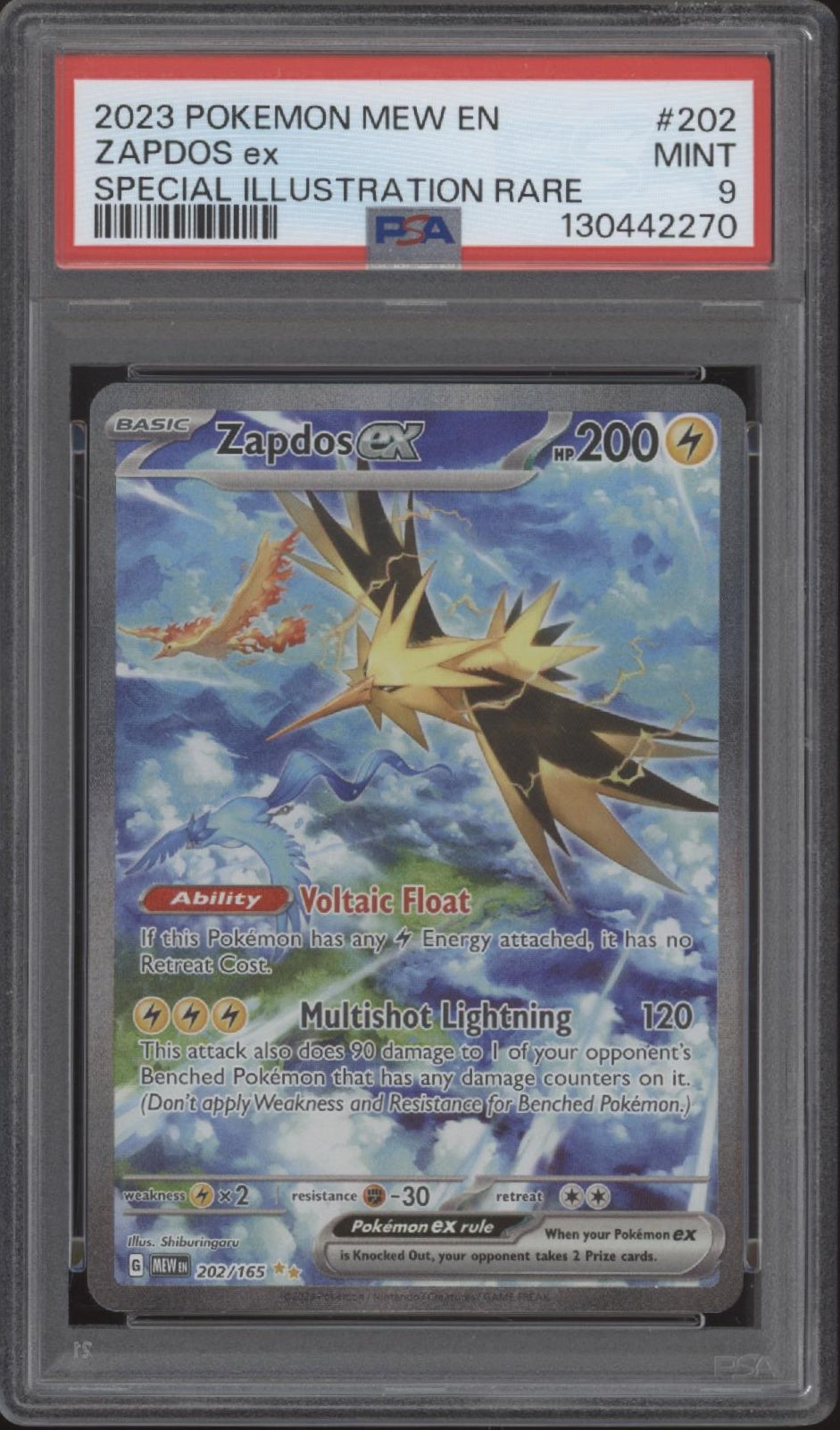 Zapdos ex Pokemon 151 Special Illustration Rare #202 PSA 9