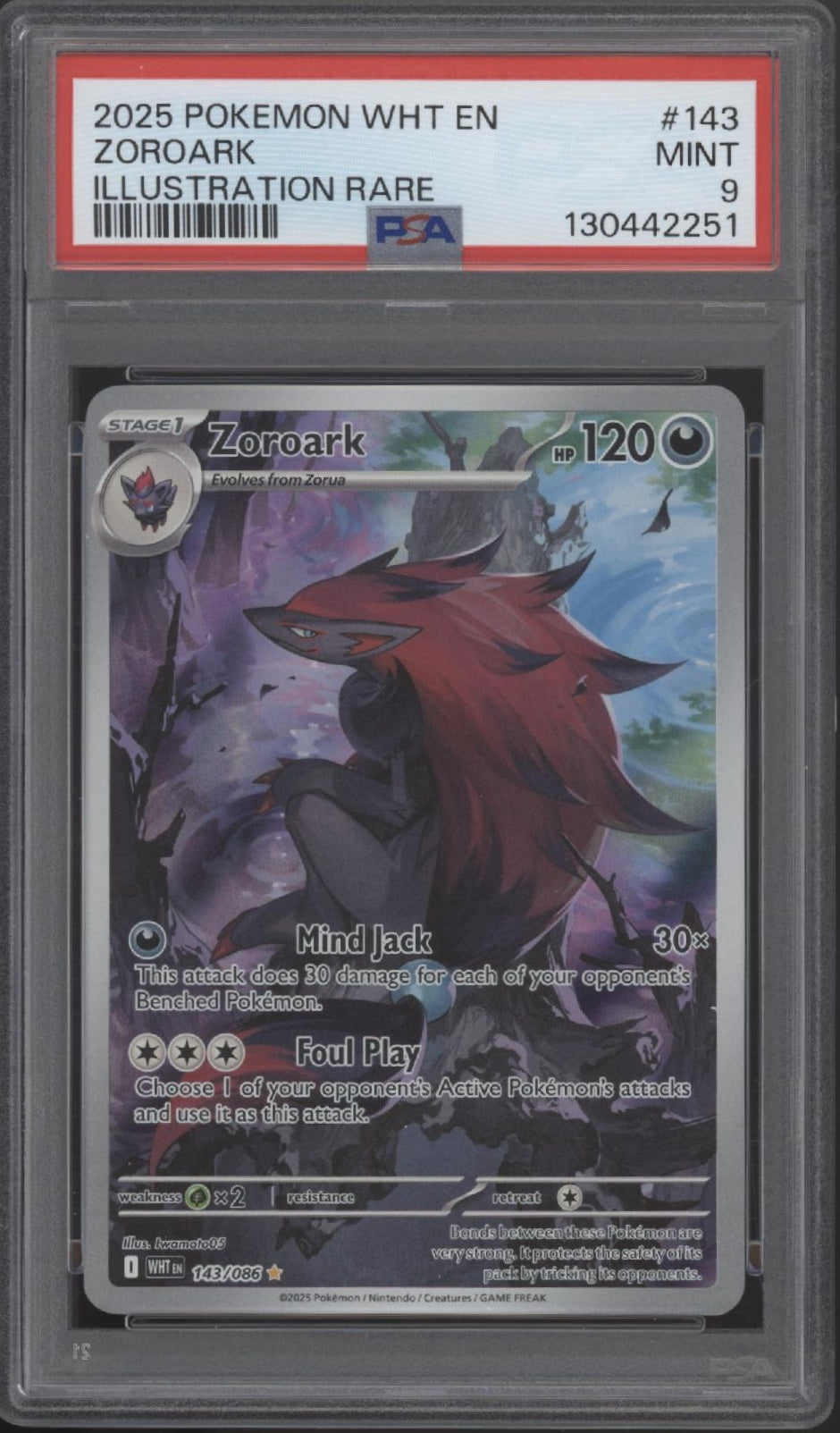 Zoroark Pokemon White Flare Illustration Rare #143 PSA 9