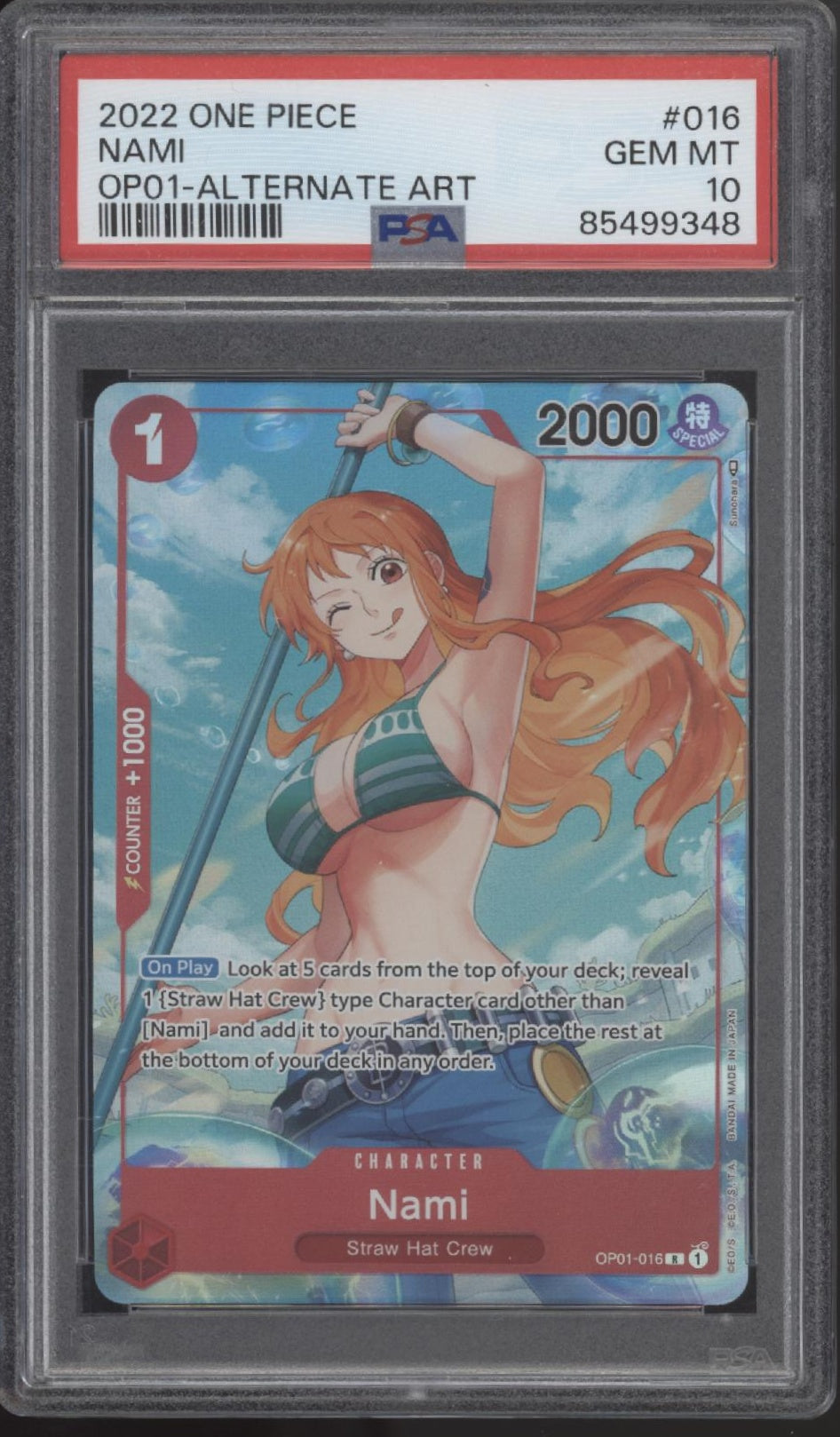 Nami One Piece Card Game Romance Dawn Alternate Art #016 PSA 10