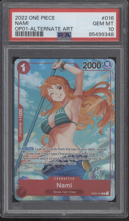 Nami One Piece Card Game Romance Dawn Alternate Art #016 PSA 10