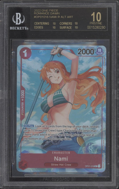 Nami One Piece Card Game Romance Dawn Alternate Art Beta #016 BGS 10 Black Label