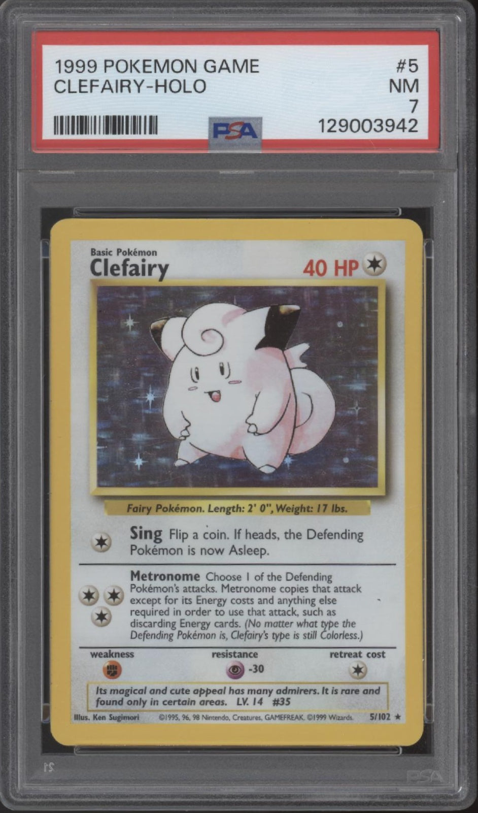 Clefairy Pokemon Base Set Holo #5 PSA 7