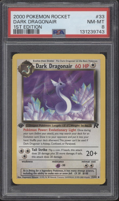 Dark Dragonair Pokemon Team Rocket 1st Edition #33 PSA 8 Dark Dragonair Pokemon Team Rocket 1st Edition #33 PSA 8