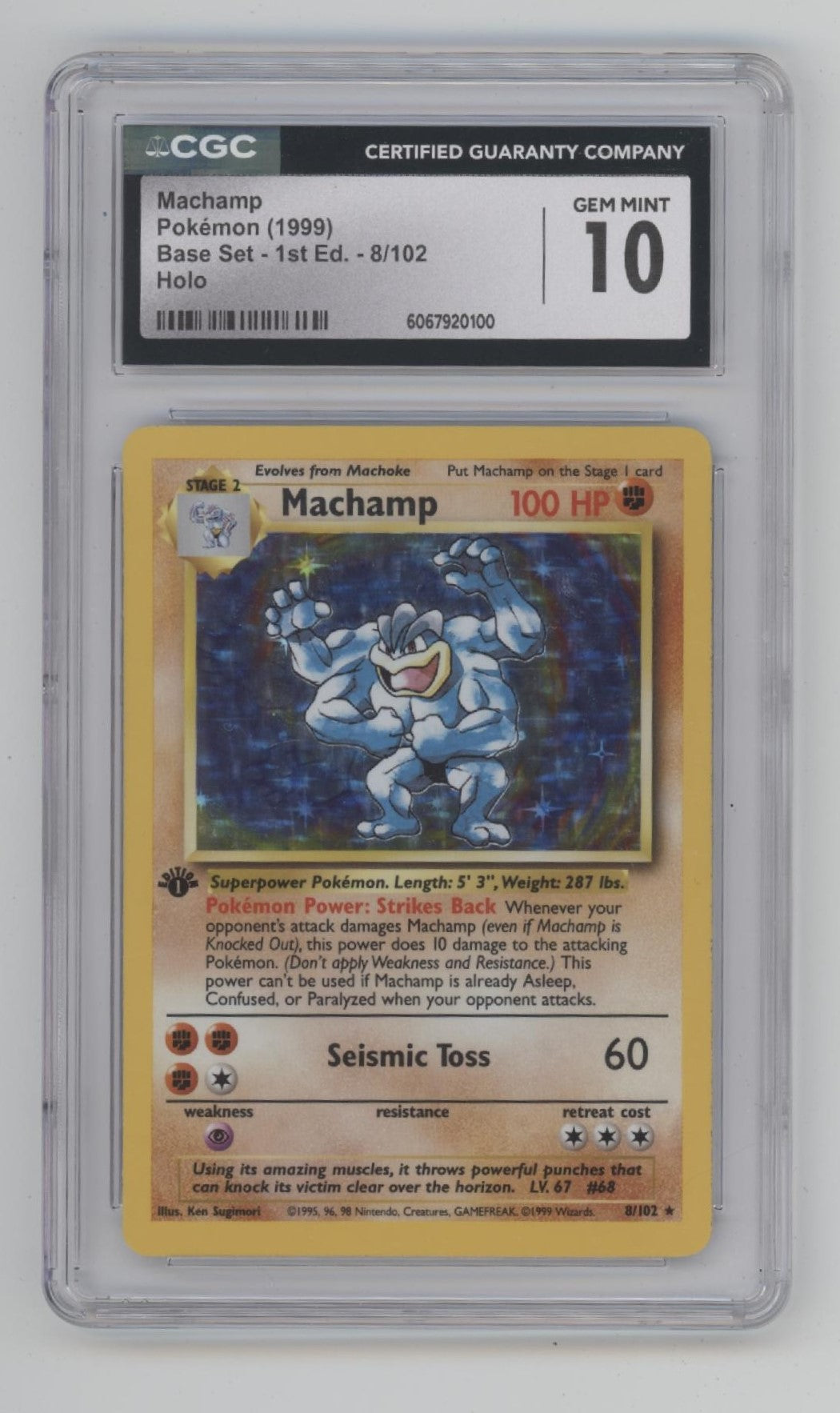 Machamp Pokemon Base Set Holo 1st Edition CGC 10