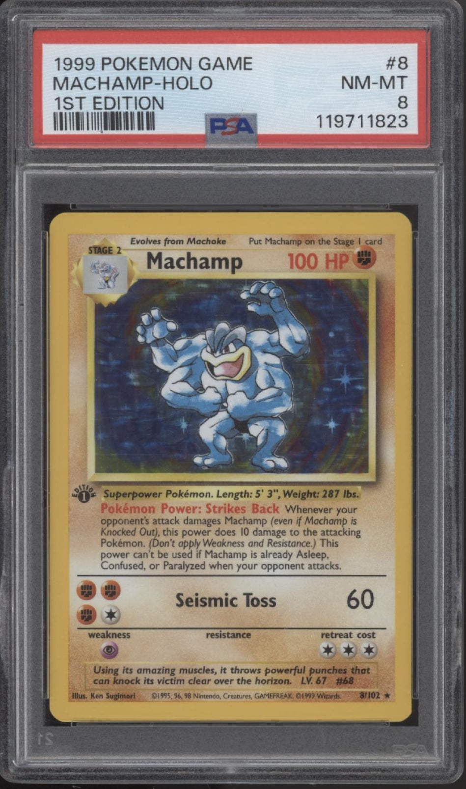 Machamp Pokemon Base Set Holo 1st Edition PSA 8