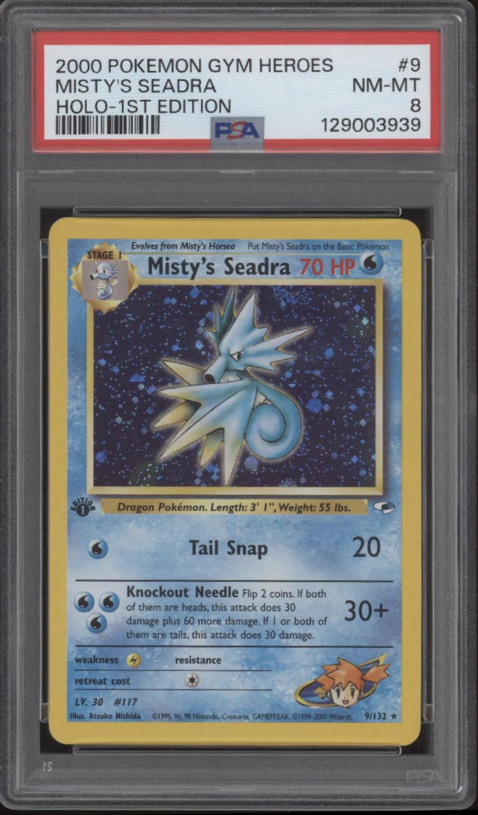 Misty's Seadra Pokemon Gym Heroes Holo 1st Edition #9 PSA 8
