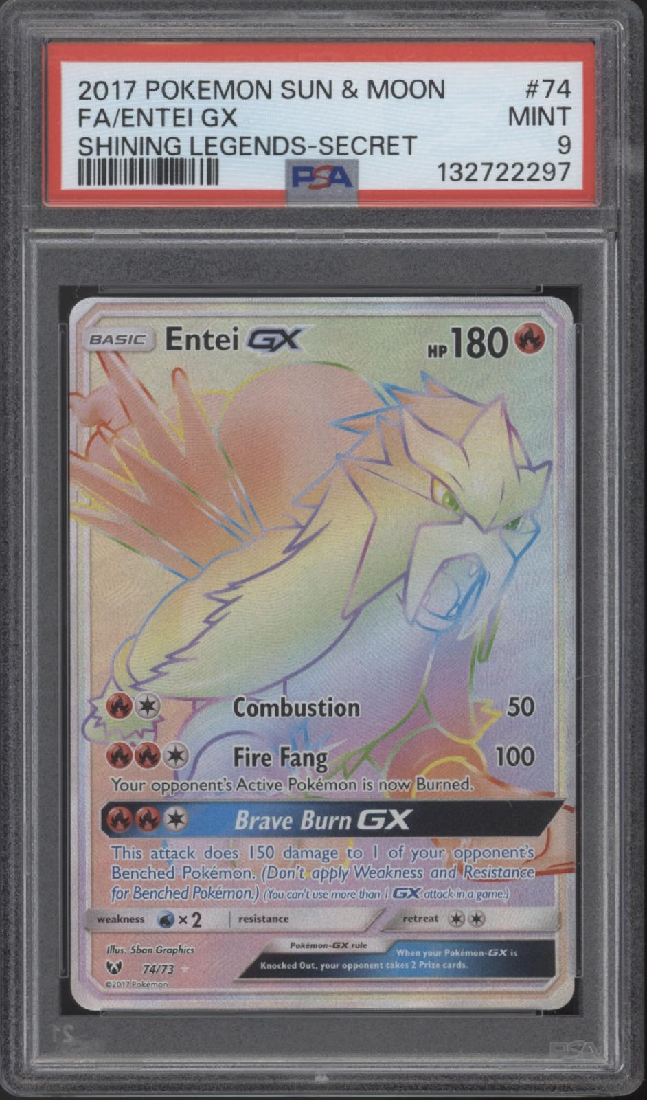 Entei GX Pokemon Shining Legends Secret Full Art #74 PSA 9