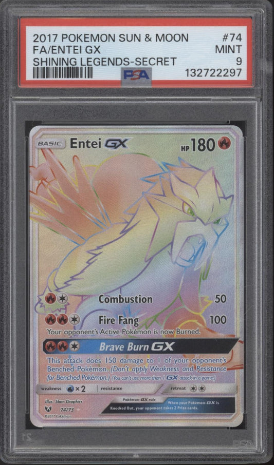 Entei GX Pokemon Shining Legends Secret Full Art #74 PSA 9