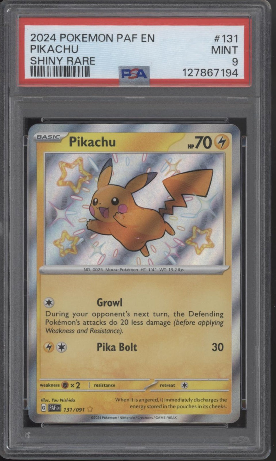 Pikachu Pokemon Paldean Fates Shiny Rare #131 PSA 9
