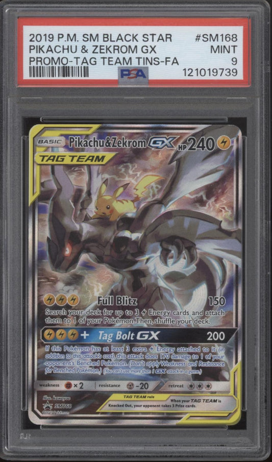 Pikachu & Zekrom GX Pokemon Tag Team Tins Promo Full Art #SM168 PSA 9