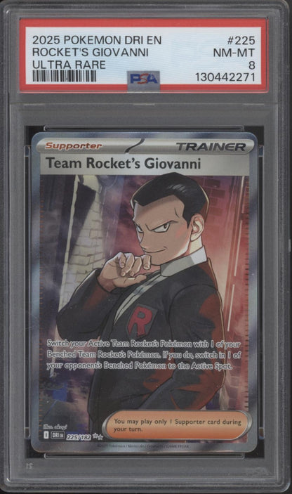 Rocket's Giovanni Pokemon Destined Rivals Ultra Rare #225 PSA 8