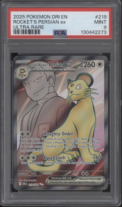 Rocket's Persian ex Pokemon Destined Rivals Ultra Rare #219 PSA 9
