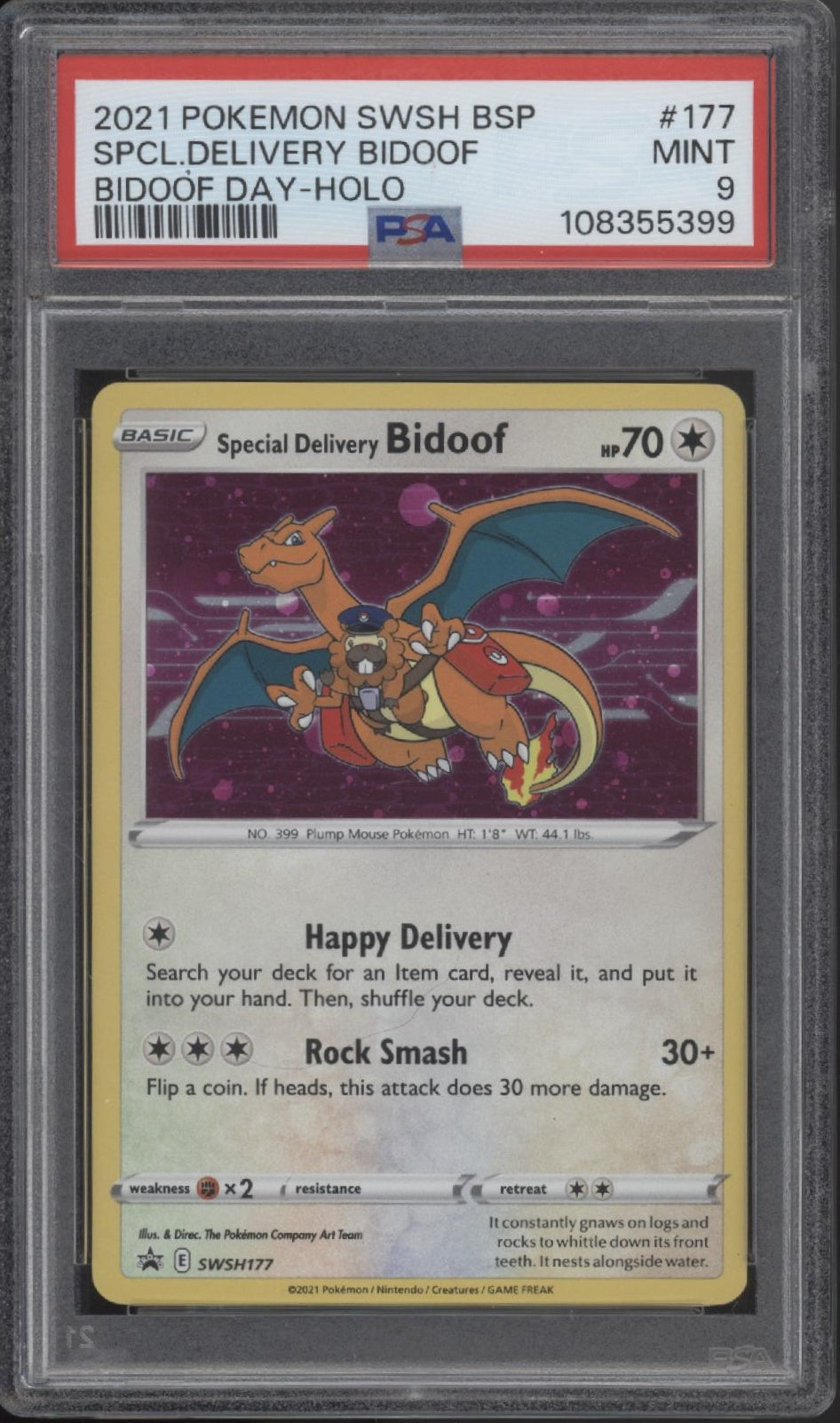 Special Delivery Bidoof Pokemon Bidoof Day Holo #177 PSA 9