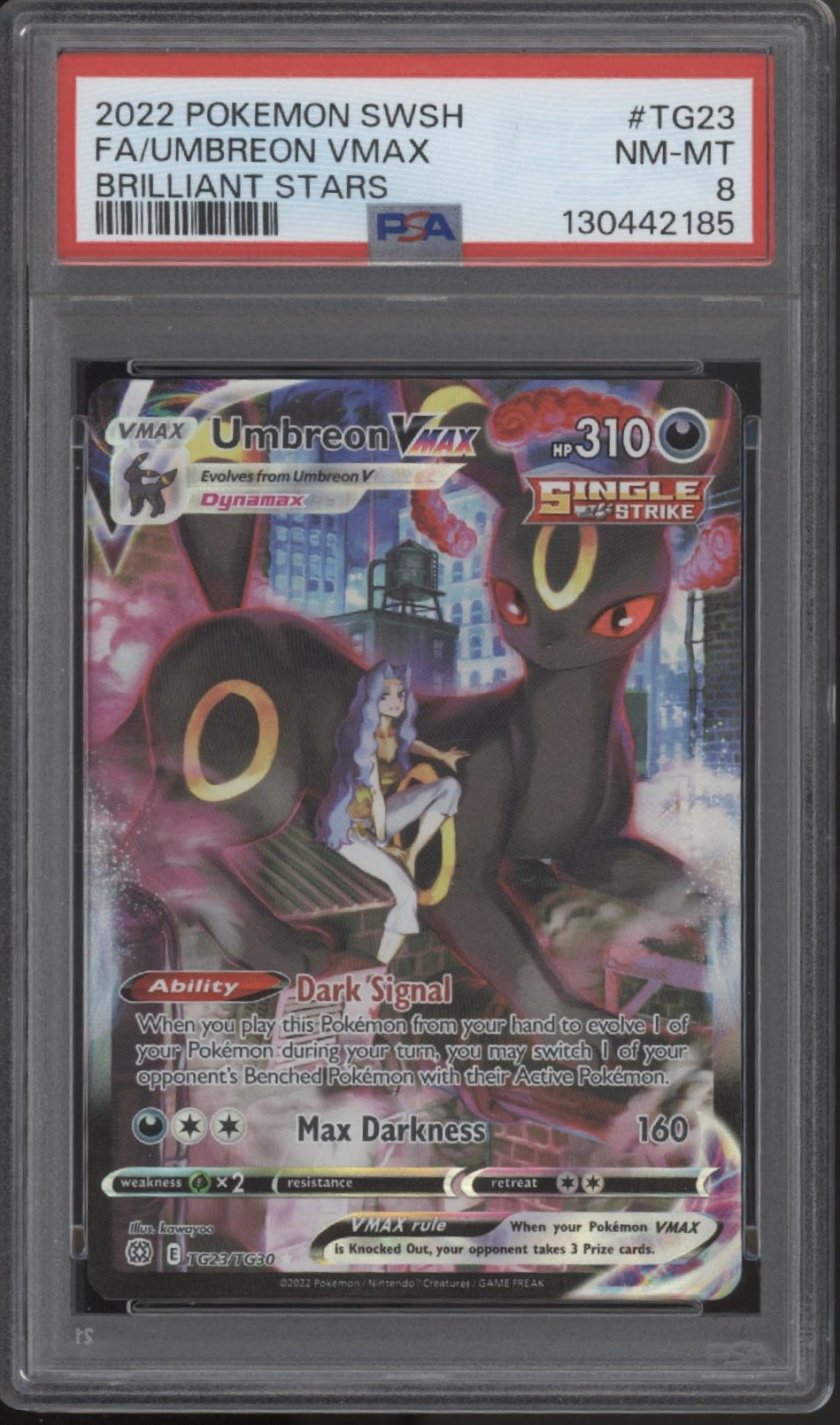 Umbreon VMAX Pokemon Brilliant Stars Full Art #TG23 PSA 8