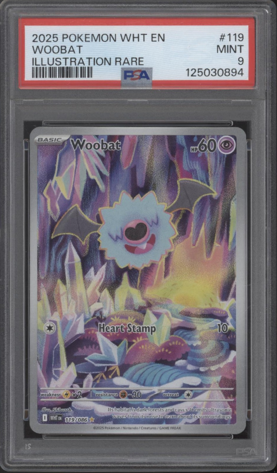 Woobat Pokemon White Flare Illustration Rar e#119 PSA 9