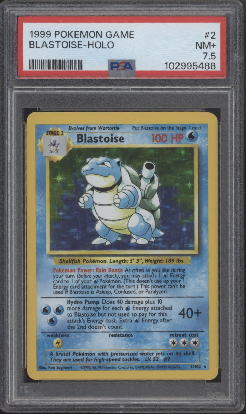 Blastoise Pokemon Base Set Holo #2 PSA 7.5