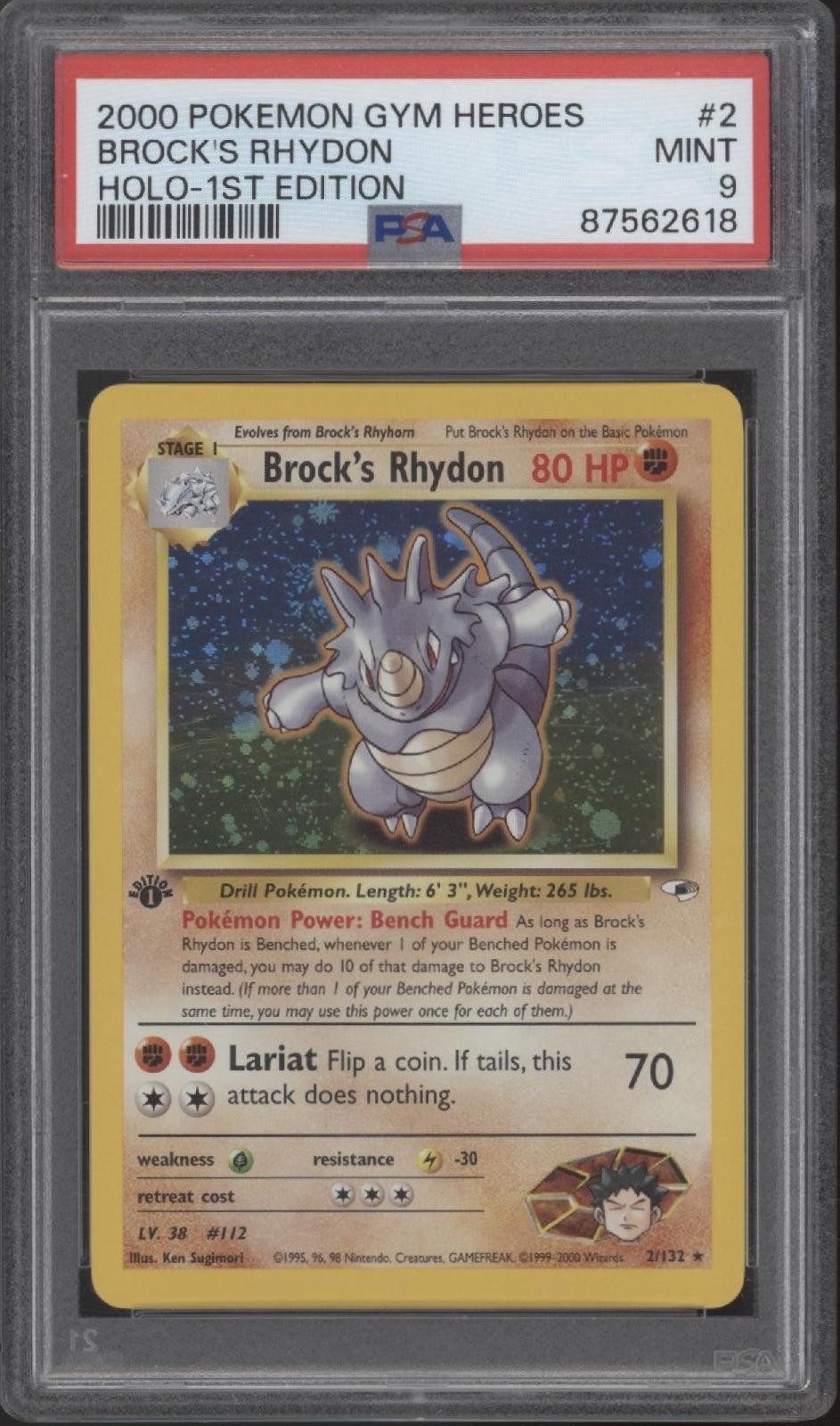 Brock's Phydon Pokemon Gym Heroes Holo 1st Edition #2 PSA 9