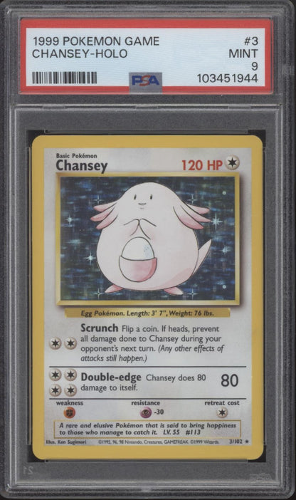 Chansey Pokemon Base Set Holo #3 PSA 9