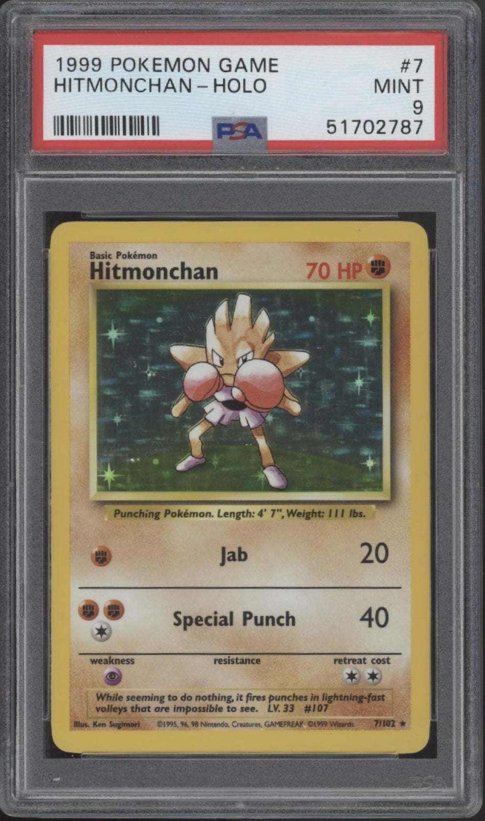 Hitmonchan Pokemon Base Set Holo #7 PSA 9