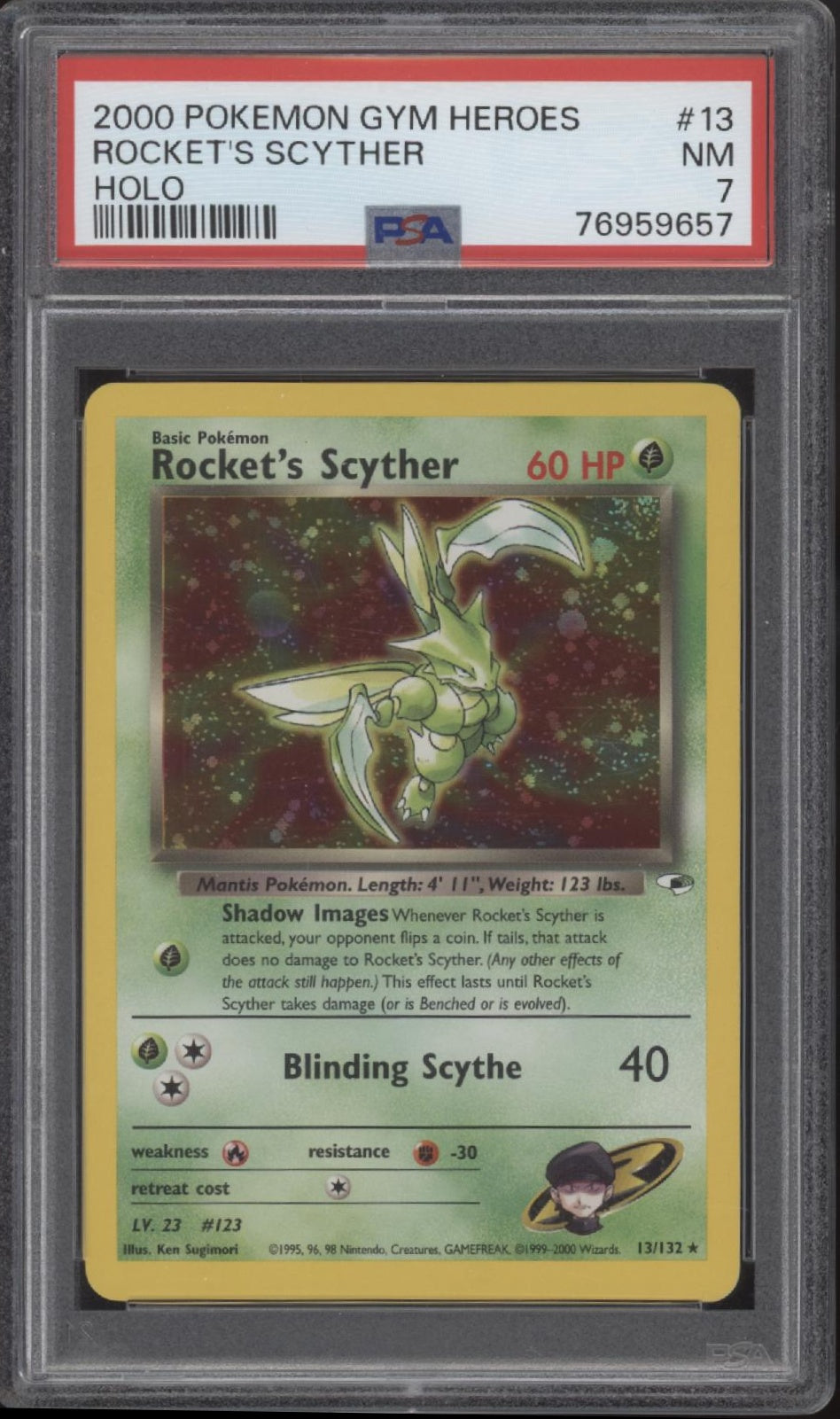 Rocket's Scyther Pokemon Gym Heroes Holo #13 PSA 7