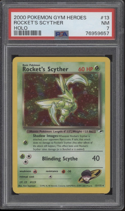 Rocket's Scyther Pokemon Gym Heroes Holo #13 PSA 7