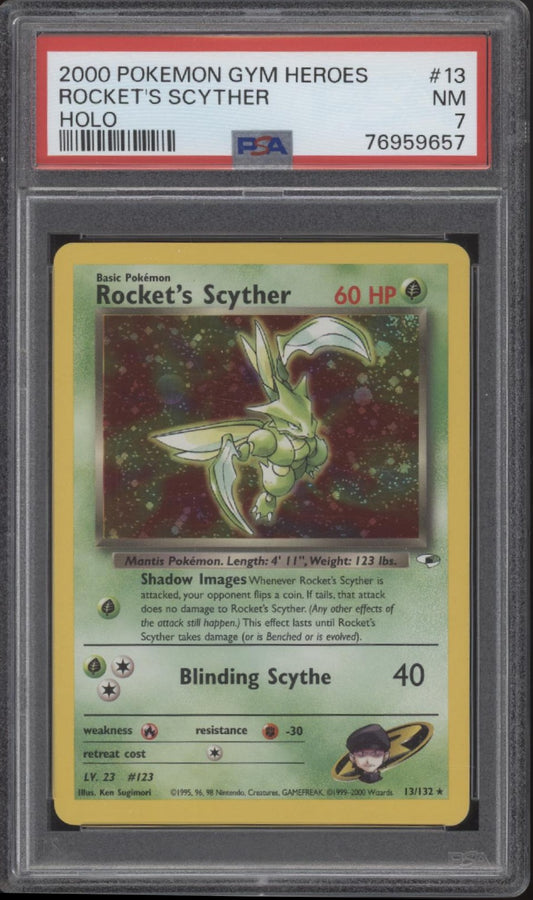 Rocket's Scyther Pokemon Gym Heroes Holo #13 PSA 7