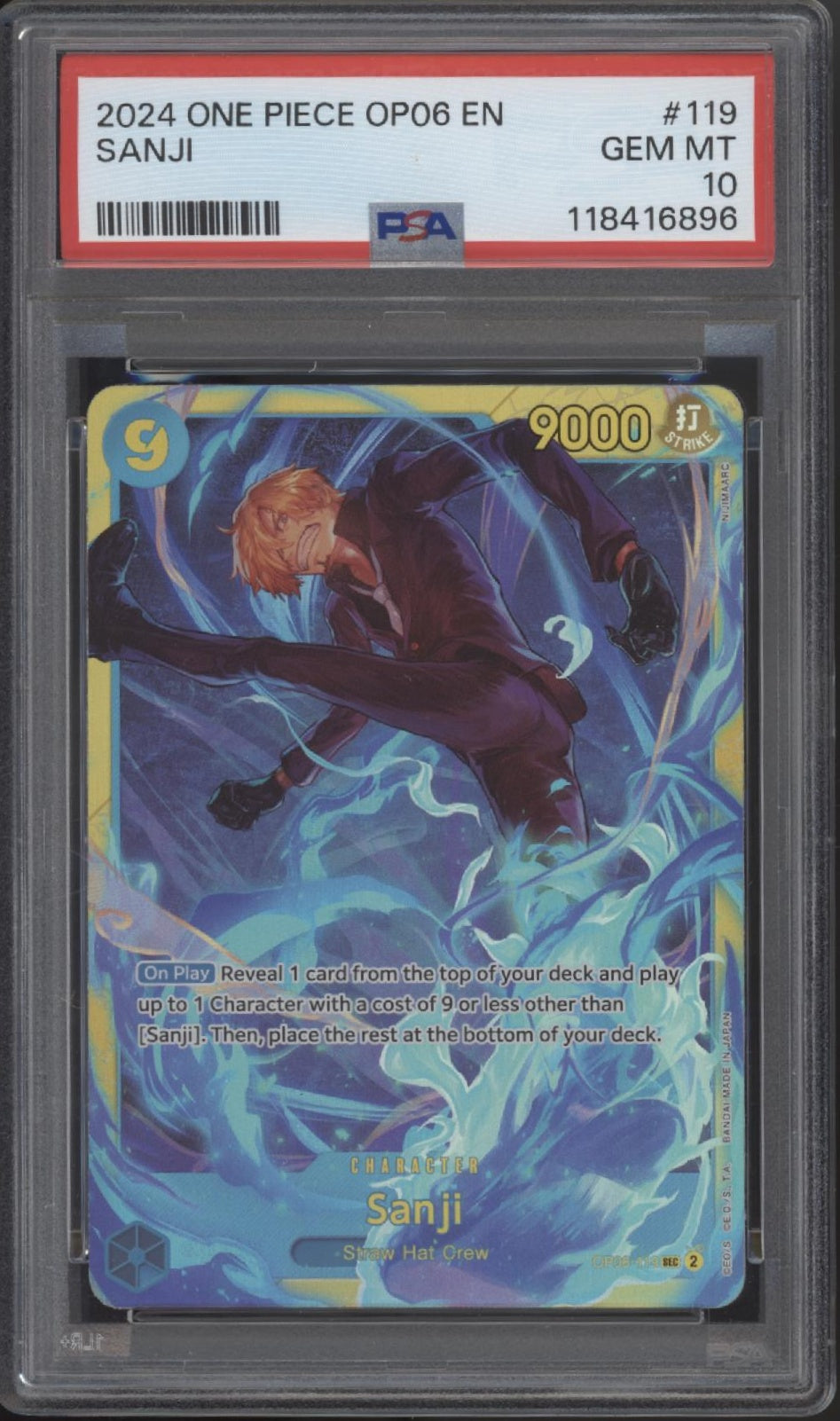Sanji One Piece Card Game Wings of the Captain #119 PSA 10