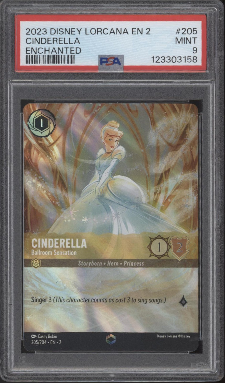 Cinderella Disney Lorcana Rise of the Floodborn Enchanted #205 PSA 9