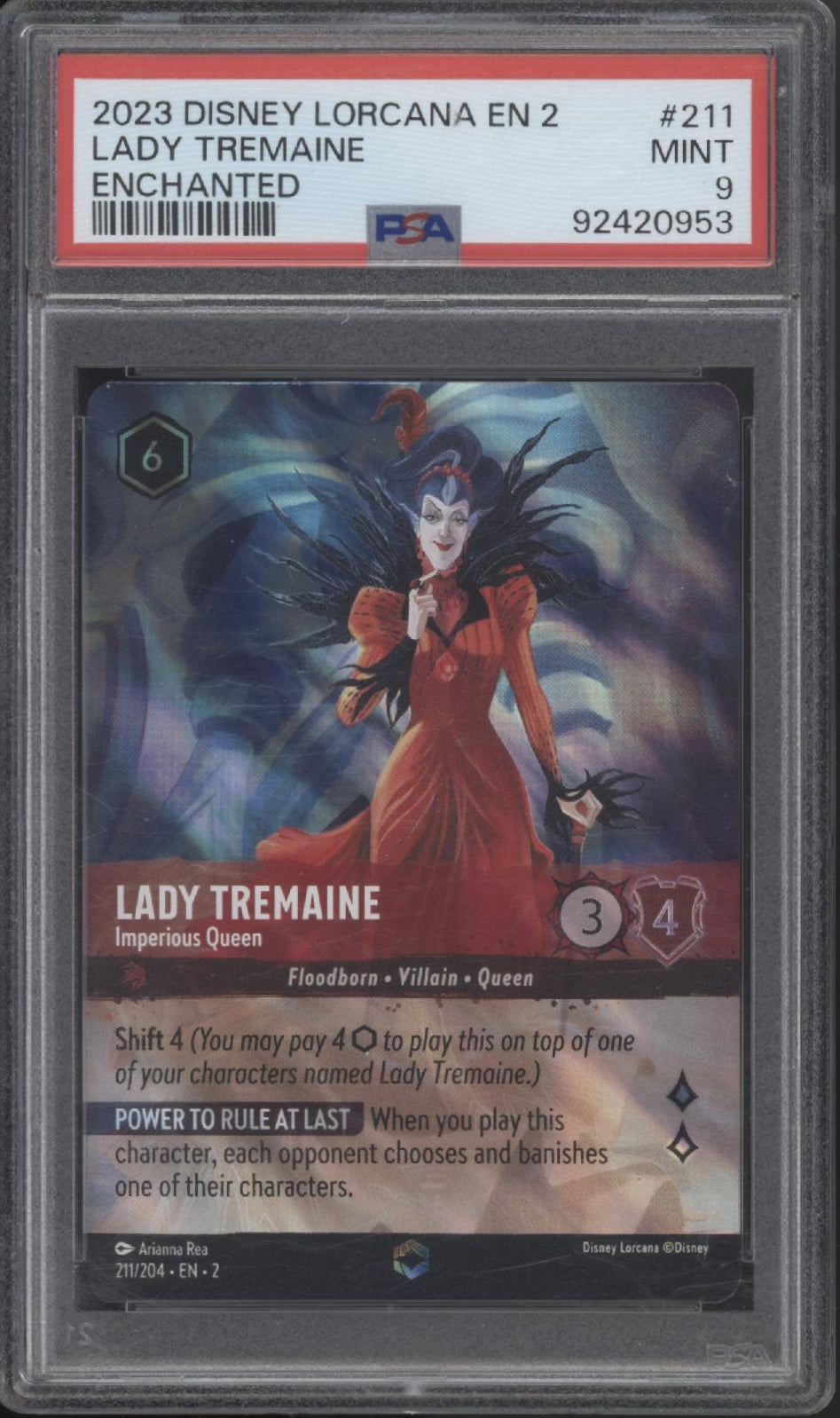 Lady Tremaine Disney Lorcana Rise of the Floodborn Enchanted #211 PSA 9