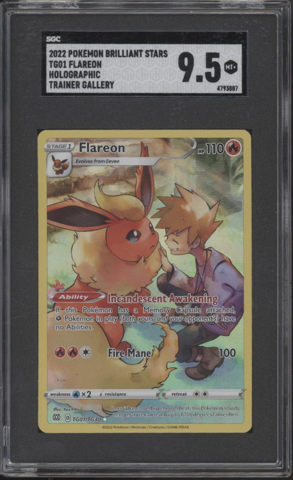 Flareon Pokemon Brilliant Stars Trainer Gallery Holo #TG01 SGC 9.5
