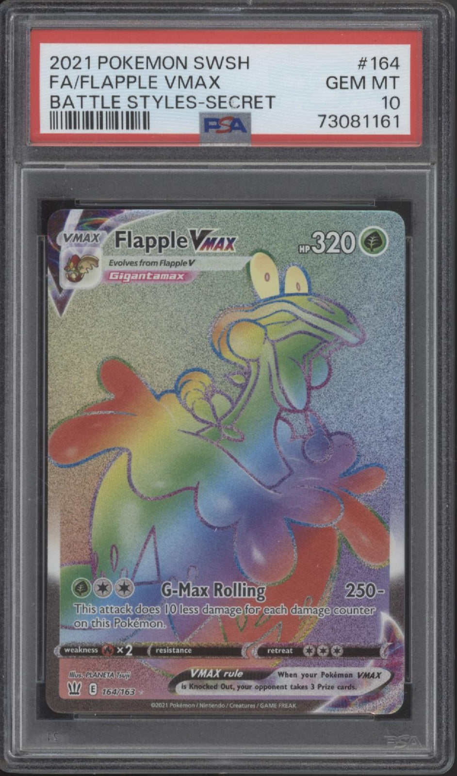 Flapple VMAX Pokemon Battle Styles Full Art Secret #164 PSA 10