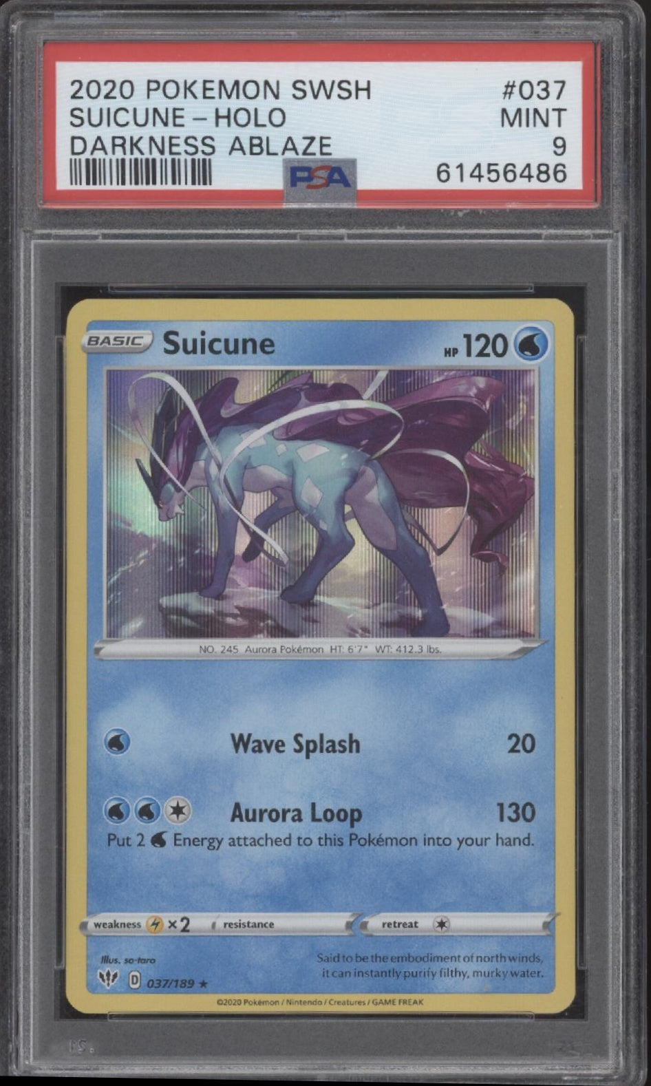 Suicune Pokemon Darkness Ablaze Holo #037 PSA 9