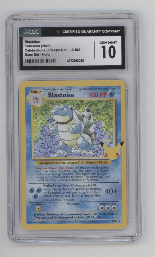 Blastoise Pokemon Celebrations Classic Collection Base Set Holo #2 CGC 10