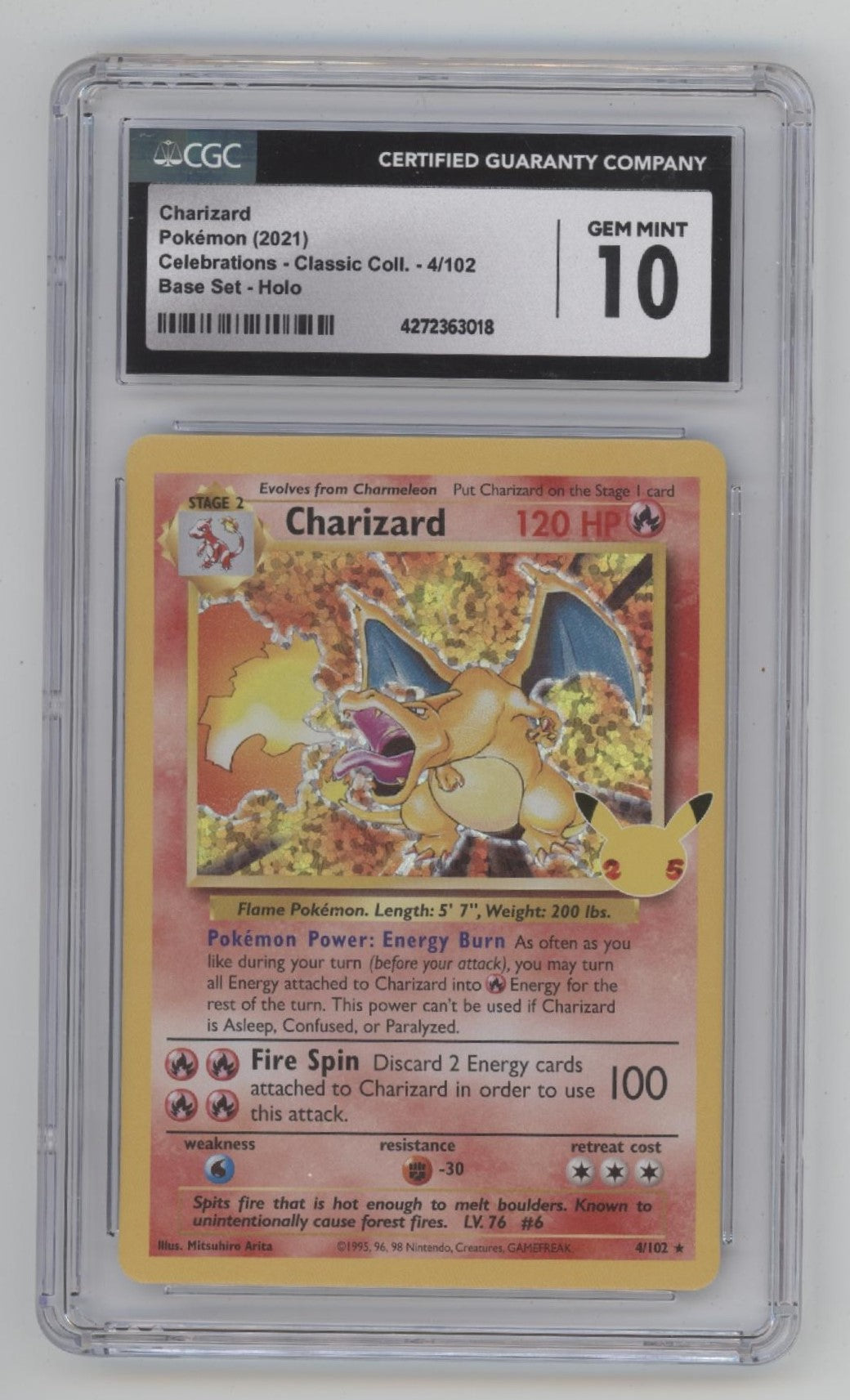 Charizard Pokemon Celebrations Classic Collection Base Set Holo #4 CGC 10